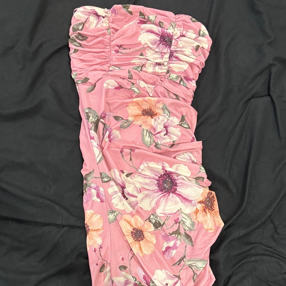 Floral Pink Strapless Dress